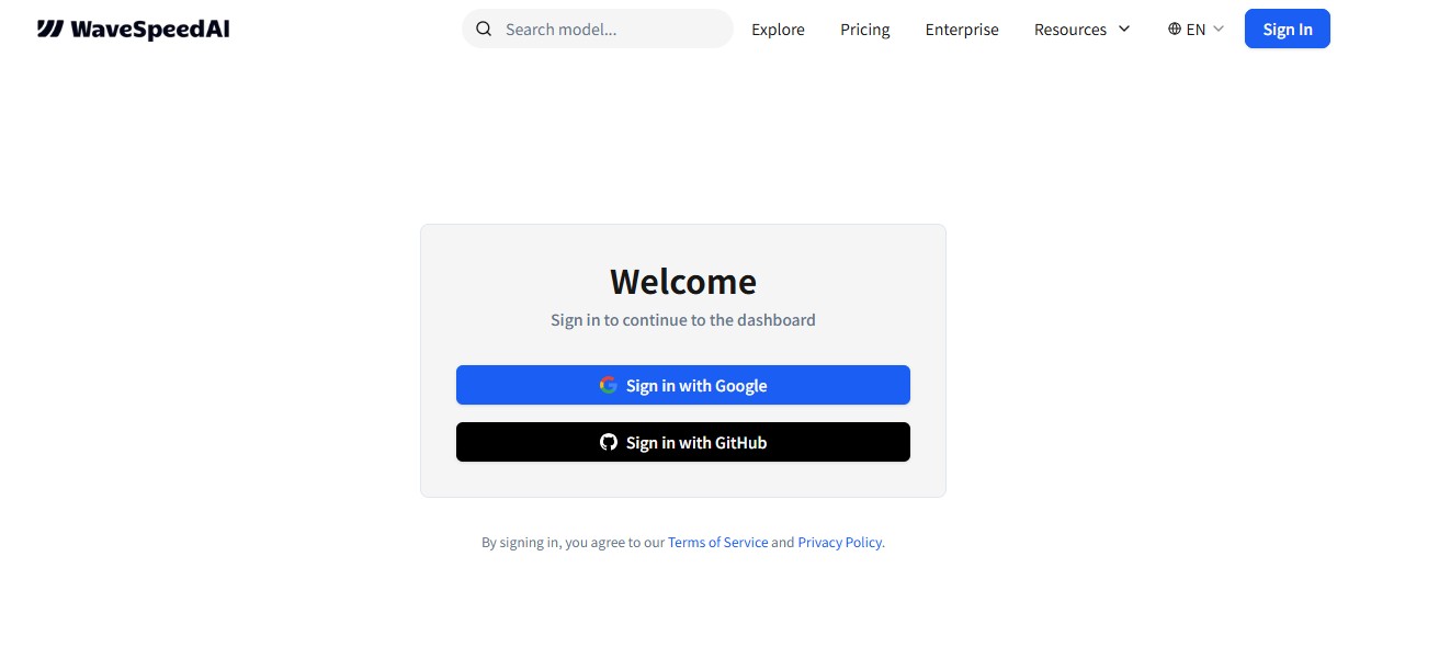 Sign up and login to WaveSpeed AI using Google or GitHub account